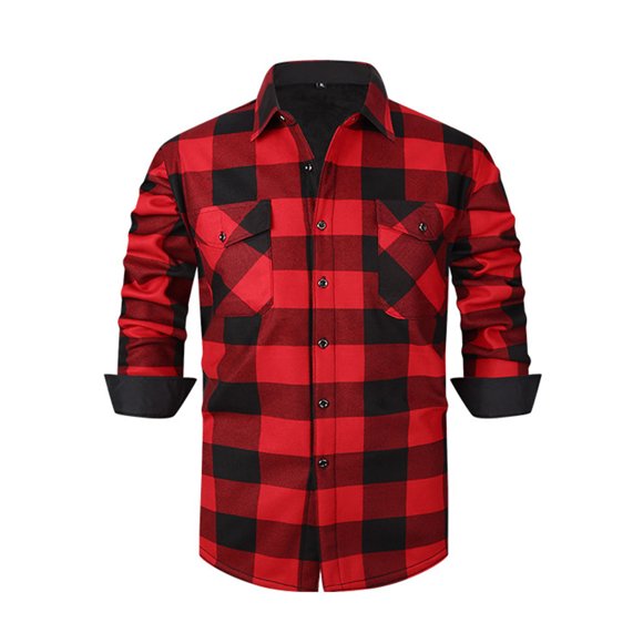 Kalauyu Men's Flannel Shirts Long Sleeve Plaid Shirt Casual Fashion Button Up Shirts Jackets with Pockets