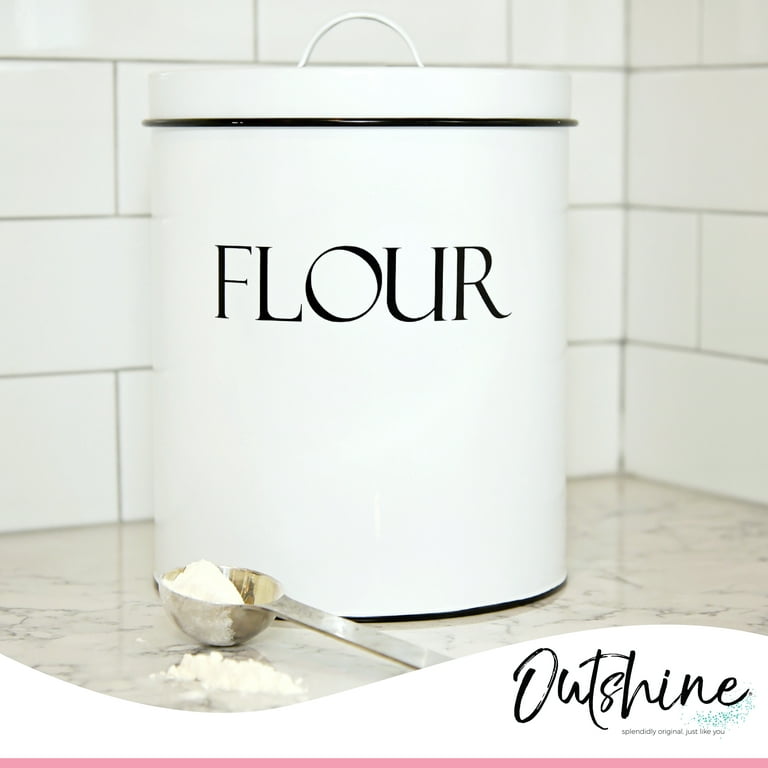 Outshine White Vintage Farmhouse Flour Canister with Lid | Chic Metal Tin  Flour Container and Farmhouse Kitchen Decor | Airtight Food Storage
