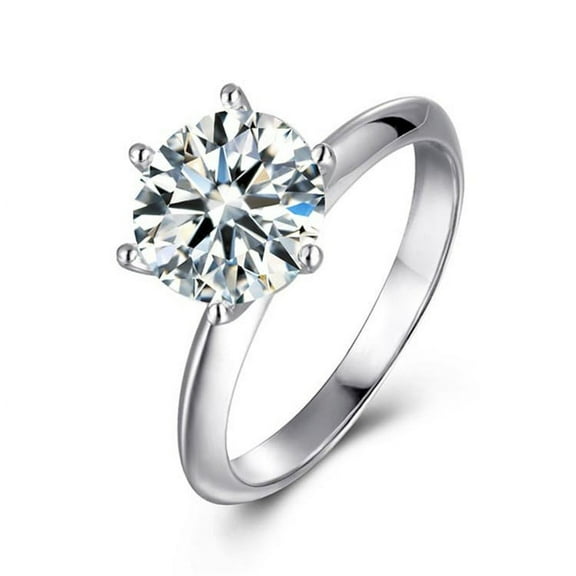 Solitaire Moissanite Six-Prong Sterling Silver Engagement Ring -  Size 7.5