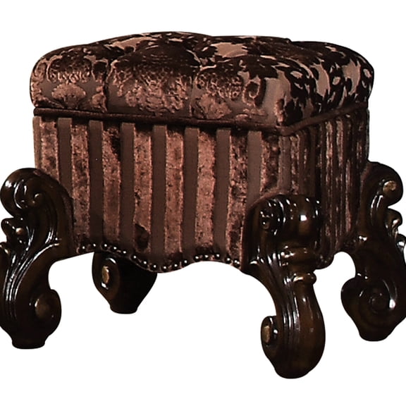 Modern Cherry Oak Vanity Stool With Scrolled Legs And Seat Armless Brown Decorative Nailhead Trim
