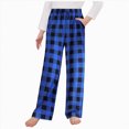 thumbnail image 2 of NOLDARES Girls Checkered Pants Wide Leg Kid Drawstring Baggy Sweatpant Elastic Waist Straight Trouser with Pocket(Blue,10-11 Years), 2 of 5