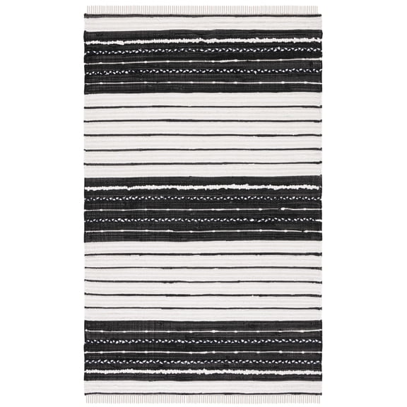 SAFAVIEH Striped Kilim Cedric Striped Cotton Area Rug, Black/Ivory, 8' x 10'