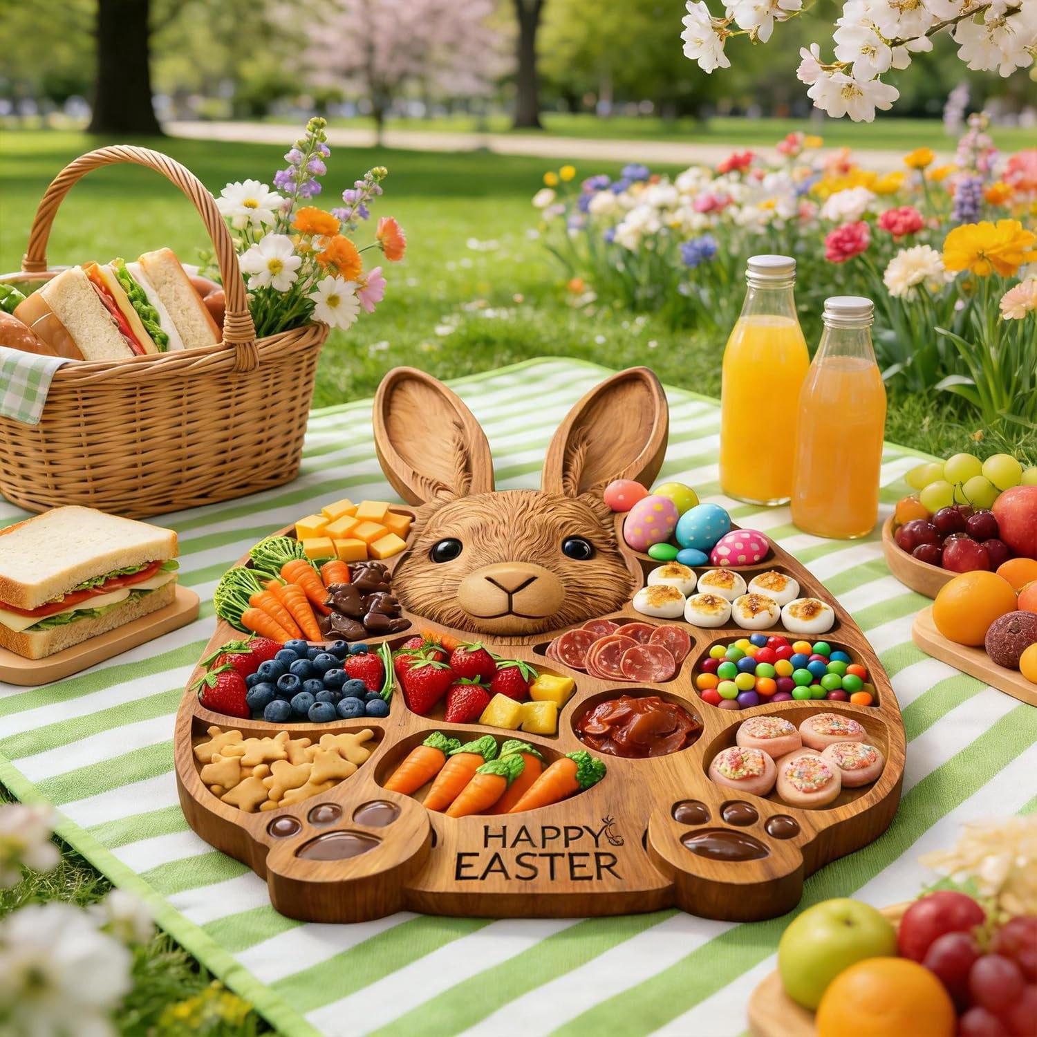 2-Pack Wooden Easter Bunny Serving Trays - Bamboo Charcuterie Boards For Spring Decor