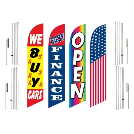 4 Swooper Flags With 4 Pole Kits We Buy Cars Easy Finance Open America