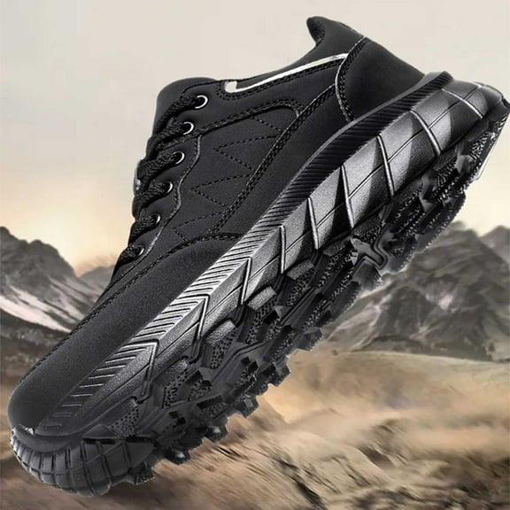 XIMIN Men's Lightweight Walking Shoes Non Slip Resistant Work Comfortable Supportive Running Hiking Outdoor Lawn Mowing Casual Sneakers Work Shoes (45, Black)