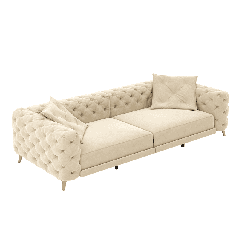 3-in-1 Convertible Sleeper Sofa Bed, 97.7'' 4-Seater Velvet Couch with Pull Out Bed & Movable Ottoman, Deep Seat Tufted Futon for Living Room, Apartment & Office