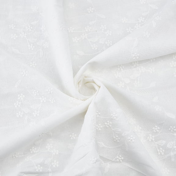 1.48 Yards White Embroidered Flower Cotton Fabric By The Yard Vintage Scalloped Edge Lace Cloth Soft Floral Canvas Fabrics