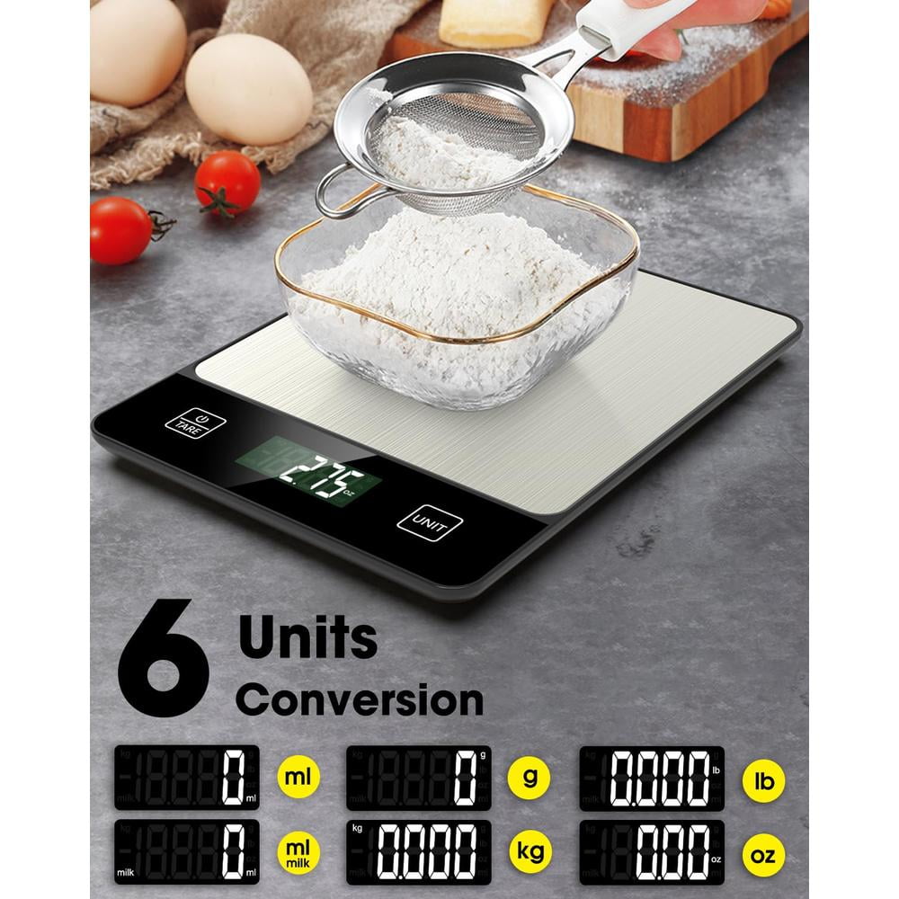 Food Scale, 22lb Digital Kitchen Scale Weight Grams and Oz for Baking Cooking Coffee Meal Prep Package Postage, 6 Units with Tare Function, 1g/0.04oz Precise Graduation (Black)