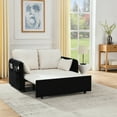 thumbnail image 3 of 53" Convertible Sofa Bed, Velvet Pull-Out Couch Bed with USB Ports and 2 Pillows, Adjustable Sleeper Sofa with 2 Removable Armrests, Recliner Sofa for Living Room Apartment, White-Black, 3 of 9