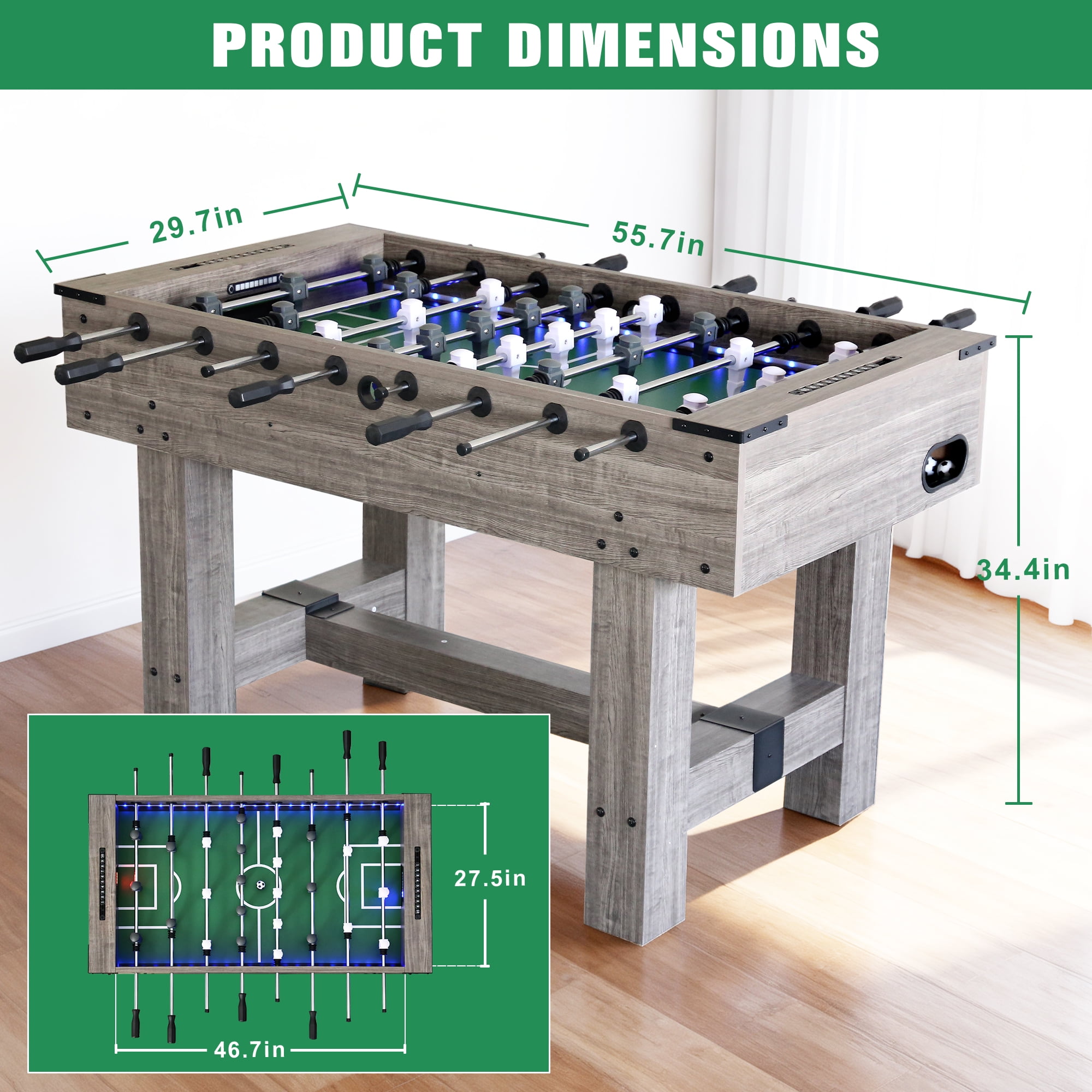 56" LED Light Up Foosball Table with Smart and Manual Scoring for Home Game Room Family Party
