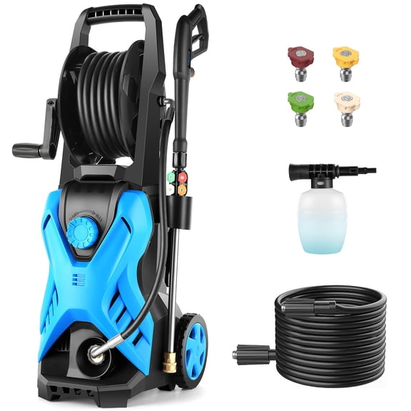 5000 PSI 2.8 GPM Electric Pressure Washer High Power Washer Adjustable Pressure 2500PSI-4500PSI with 33FT Extension Hose, 4 Nozzles and Soap Bottle for Cars/Fences/Driveways/Home/Patios (Blue)