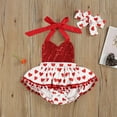 thumbnail image 2 of Fortune Valentine's Day Newborn Baby LOVE Heart Pompom Romper Dress Headband, 2 of 8