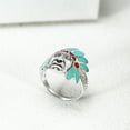 thumbnail image 5 of Indian Style Synthetic Coral-Green Turquoise Inlay .925 Silver Ring-11, 5 of 7