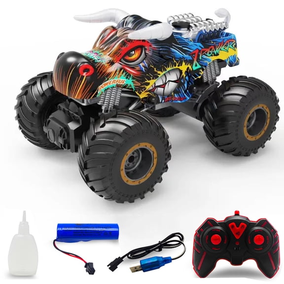 1:16 Remote Control Monster Trucks,2.4 GHz Multi-Terrain Off-Road Cars with Music Lights Spray,for Boys Ages 4-7 8-13 Kids Christmas and Birthday Gift Toy RC Car