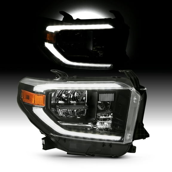 AKKON - Fits 2018 2019 2020 Toyota Tundra Pickup w/ DRL LED [Tube Bar] Black Headlight Headlamp Passenger Right Side Replacement