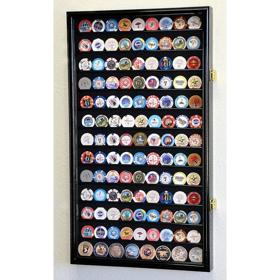 117 L Casino Chip Coin Display Case Cabinet Chips Holder Wall Rack 98% UV Lockable, Black…