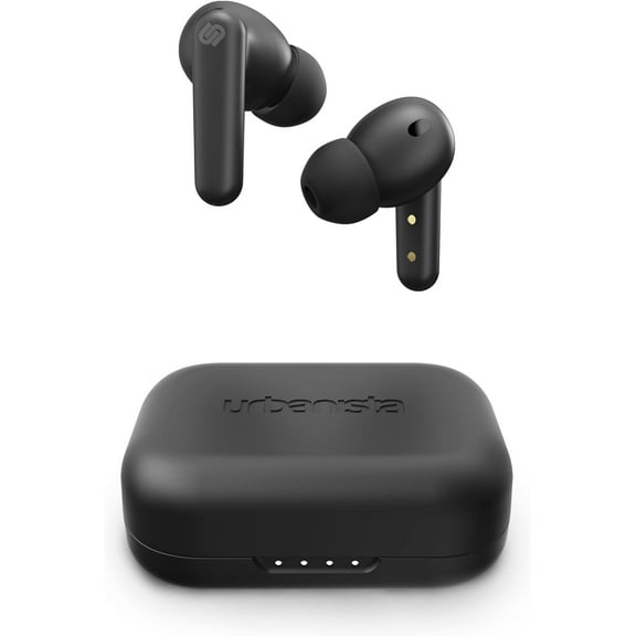 Urbanista True Wireless Earbuds Headphones with Active Noise Cancelling, 25 Hours Playtime, Touch Controls & 6 Microphones for Clear Calling, Bluetooth 5.0 Earphones, London, Black