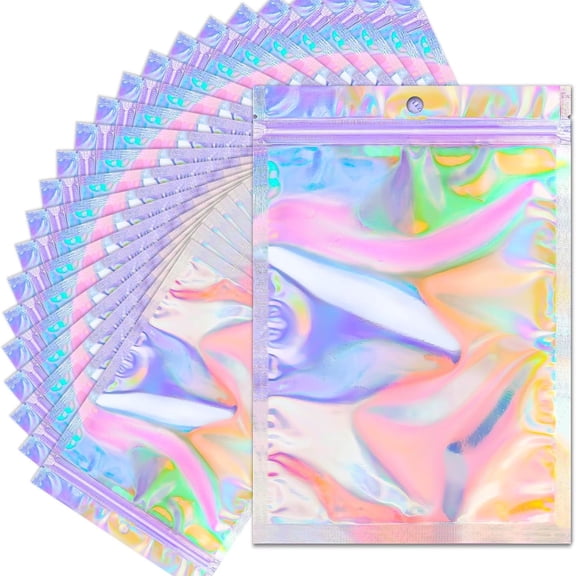 Dvjoy 100 Pack Holographic Mylar Bags, 4 x 6 Inches Mylar Bags, Packaging Bag for Small Business, Resealable Smell Proof Bag, Holographic Zipper Pouch for Food Storage
