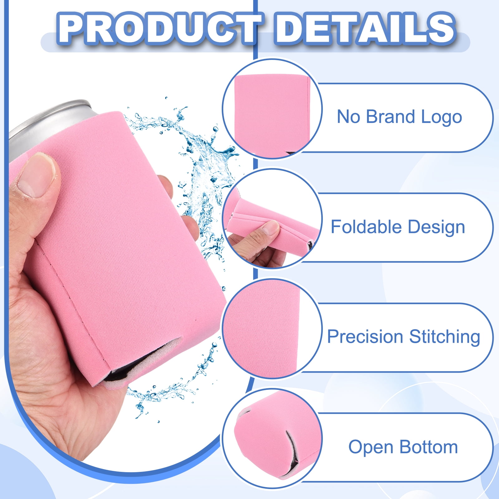 Uxcell 20Pcs Beer Can Coolers Covers, Neoprene Blank Drink Cooler Sleeves Collapsible Insulated Reusable Soda Cover for 10oz Bottles Seltzer DIY Weddings Beach Picnic Party, Pink