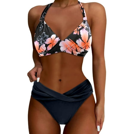 Women s High Waisted Bikini Sets Two Piece Swimsuit Push Up Vintage Summer Beach Bathing Suit For Women Swimwear Black S