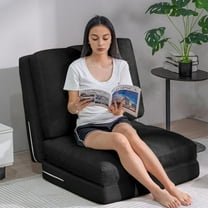 LinkRomat Bean Bag Bed Floor Sofa, Foam Filling Fold Full Mattress With Washable Soft Faux Fur Cover, Couch for Bedroom Living Room (Black & Single)