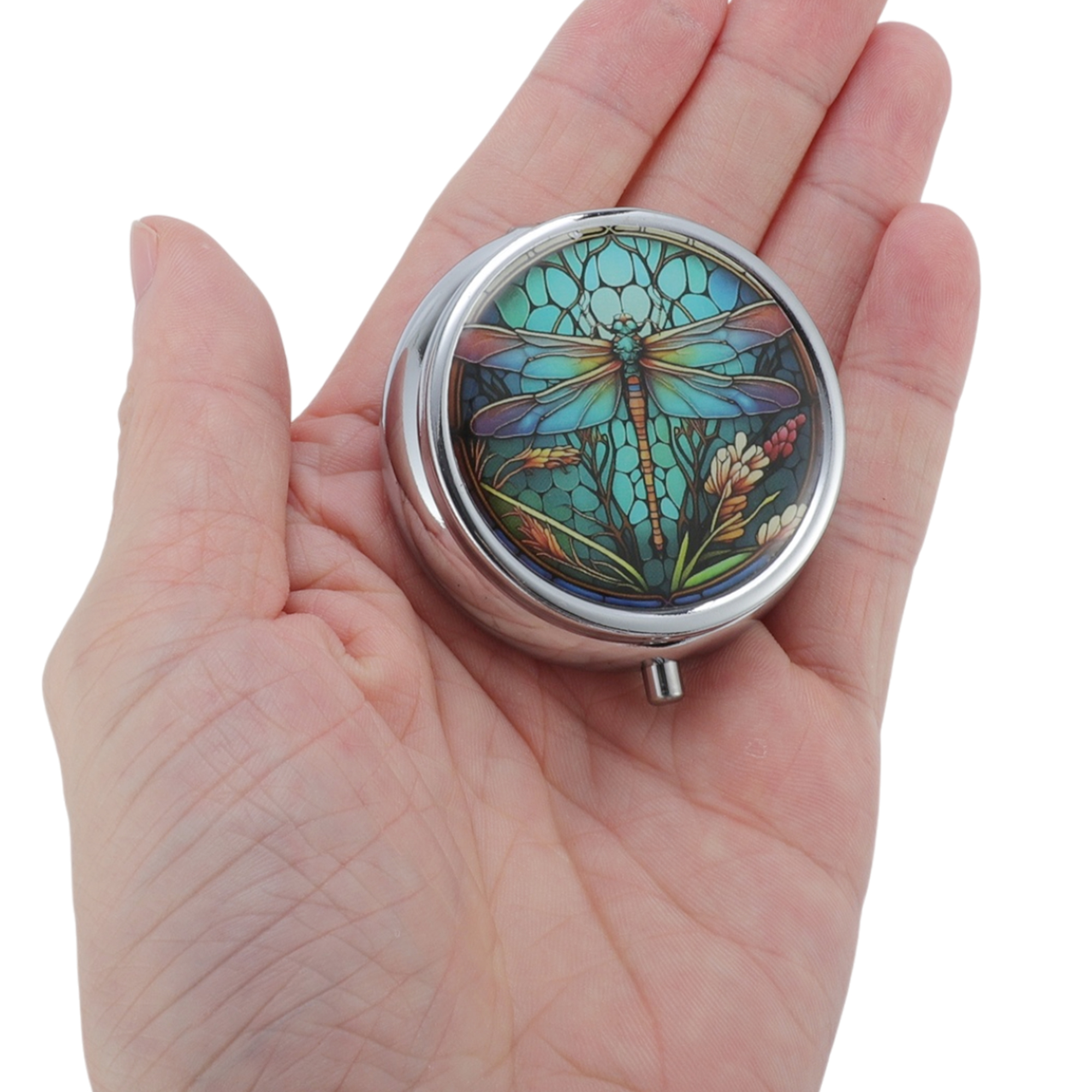 Unique Bargains 3 Grid Durable Design Portable Round Pill Case 1 Pc [Dragonfly]