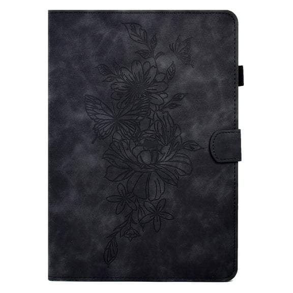 Embossed Butterfly Flower Case for Kindle (11th Generation) 2022 Release 6" - PU Leather/TPU Protective Case with Card Slots, Lightweight Cute Folio eBook Reader Cover, Black