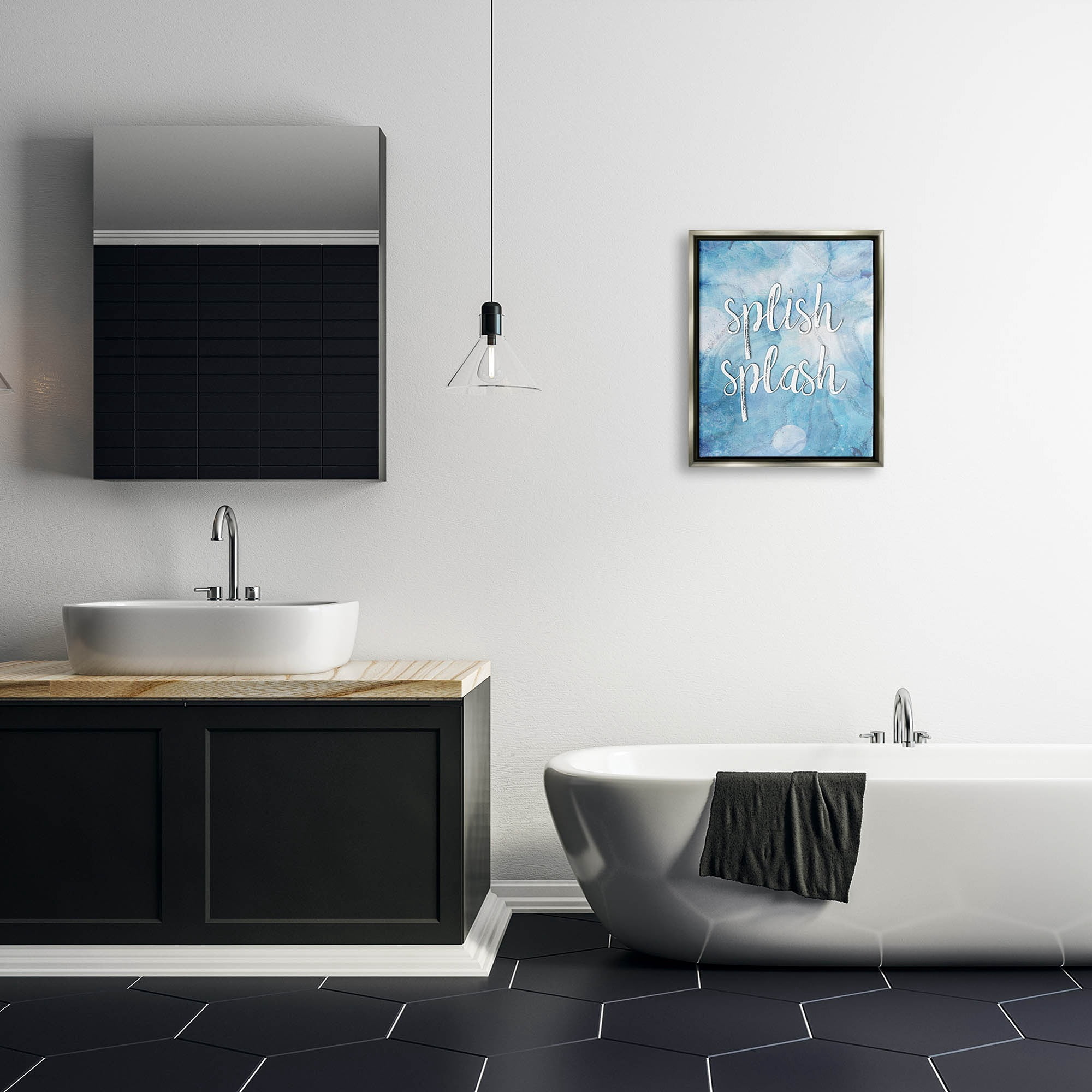Stupell Industries Splish Splash Blue Bathroom Water Typography Painting Gray Floater Framed Art Print Wall Art