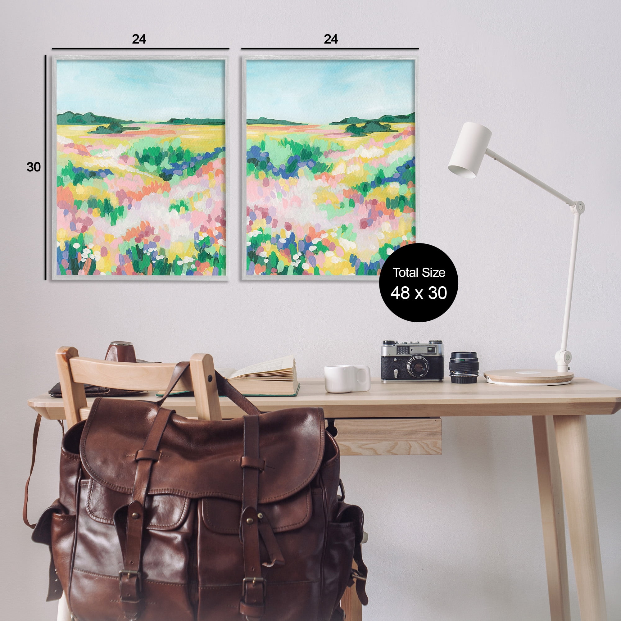 Stupell Industries Modern Country Meadow Landscape Painting Gray Framed Art Print Wall Art, 24 x 30, Set of 2