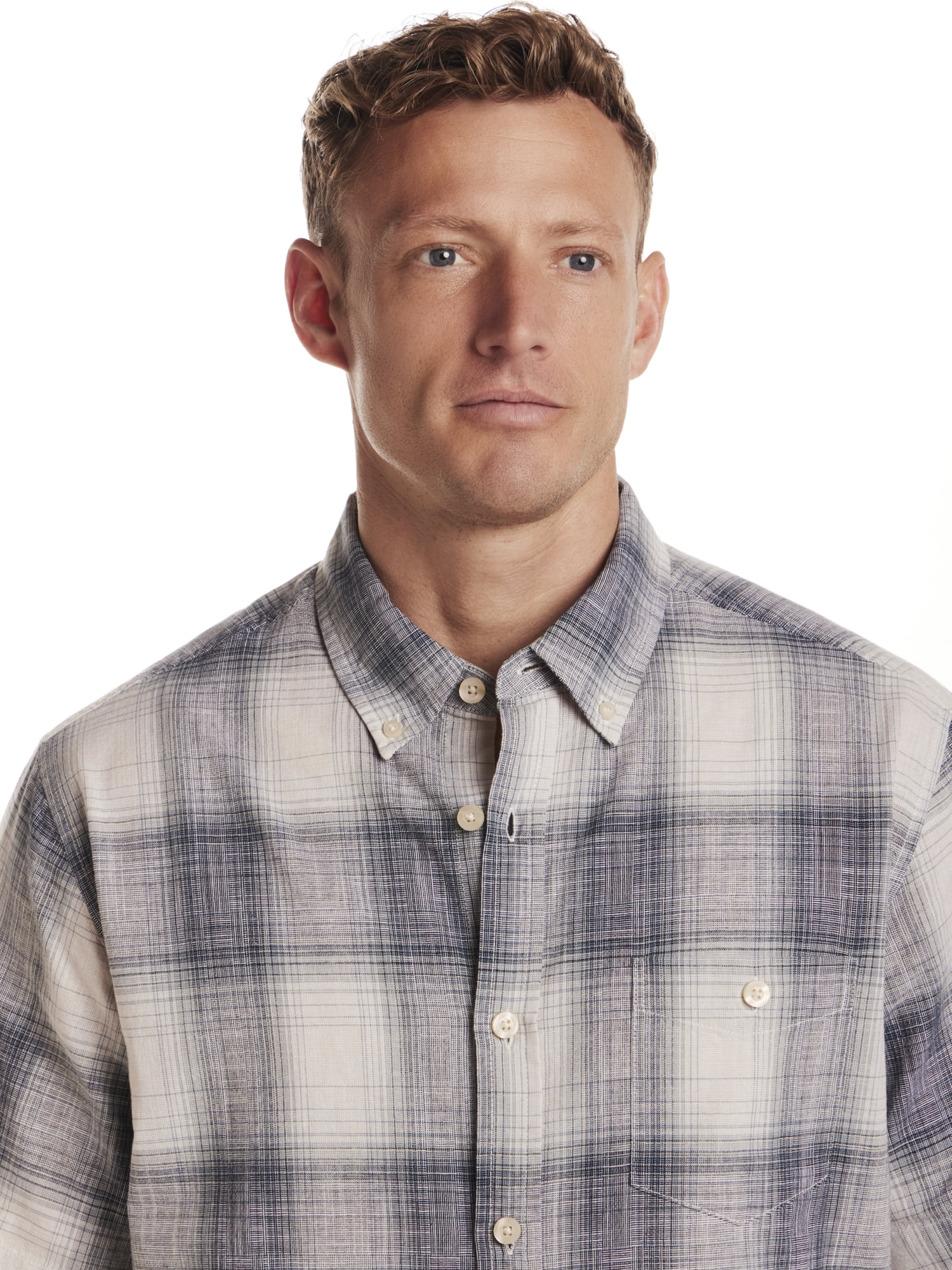 Frontier Threads Men's Short Sleeve Linen Like Plaid Buttondown Shirt