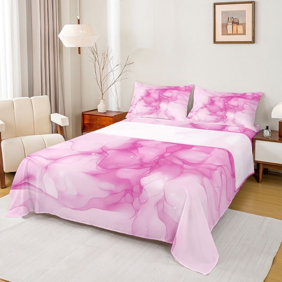Homewish Gradient Marble Twin Sheet Sets 3pcs for Boys Girls,Abstract Stone Pattern Twin Fitted Sheet Microfiber,Marbling Watercolor Breathable Flat Sheet,Breathable Home Decor