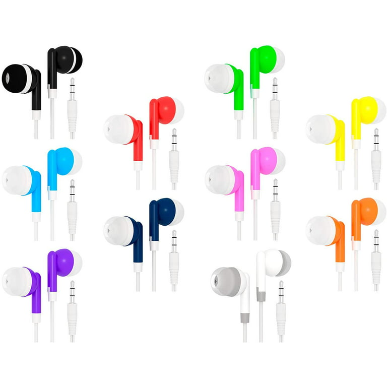 10 Pack Multi Color Earbuds Headphones - School / Library / Bulk Office  Supplies Wholesale In-Ear Stereo Earbuds for Kids, Adults - Individually  Bagged Gift - 3.5 mm Plug 