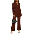 thumbnail image 4 of Women Jumpsuit, Button Fashionable Loose Fit Jumpsuit Turn Down Collar Pure Color  For Weddings M Coffee, 4 of 6