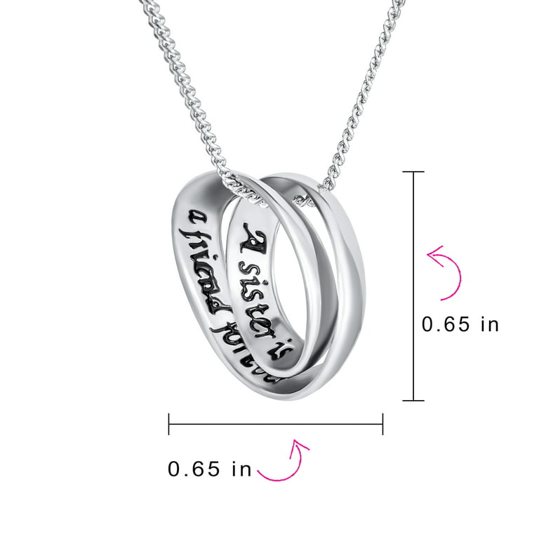 S925 Sterling Silver 2 Sisters in Love Heart Pendant Necklace Engraved Soul  Sist