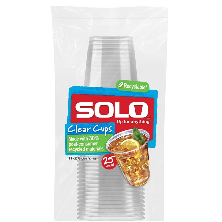 (2 pack) Solo Party Disposable Plastic Cups, Clear, 18 oz, 25 Count