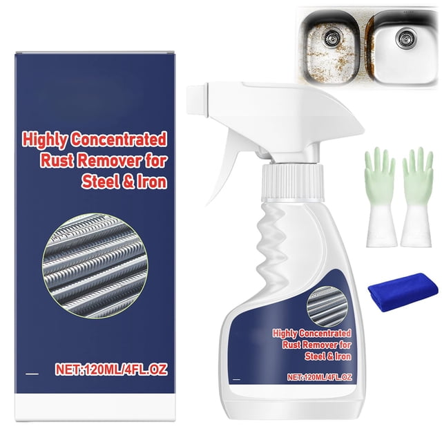 shyuyusa Rust Remover Liquid with Gloves and Cleaning Cloth Set Multi-Surface Metal Rust Cleaning Maintenance Kit