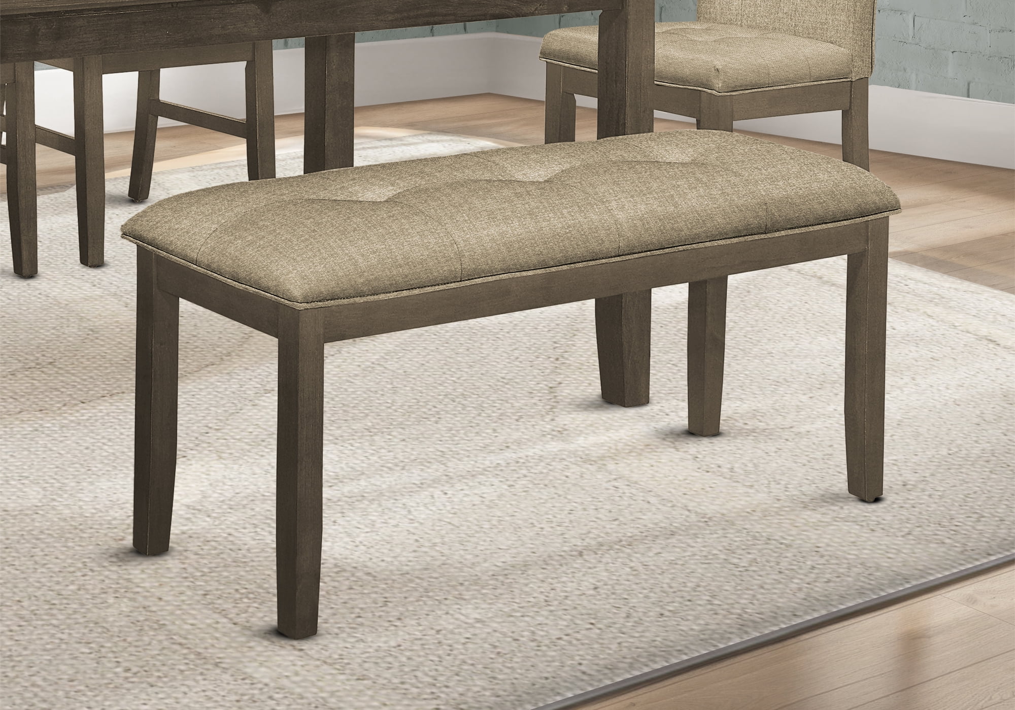 Monarch Specialties - Banc, 44" Rectangulaire, Salle À Manger, Entrée, Cuisine, Couloir, Rembourré, Bois, Tissu Marron, Bois Massif Gris, Transitionnel