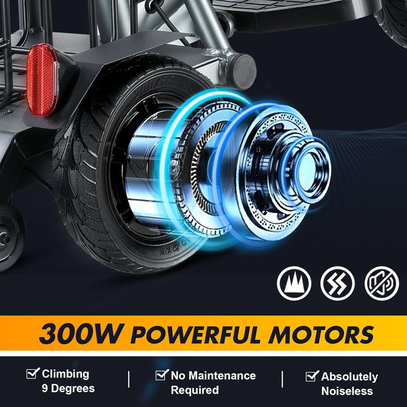 3 Wheel Mobility Scooters for Seniors, Lightweight Foldable Motorize Scooter with 300W Motor, Basket and Light, 43 lbs, 12 Miles Range