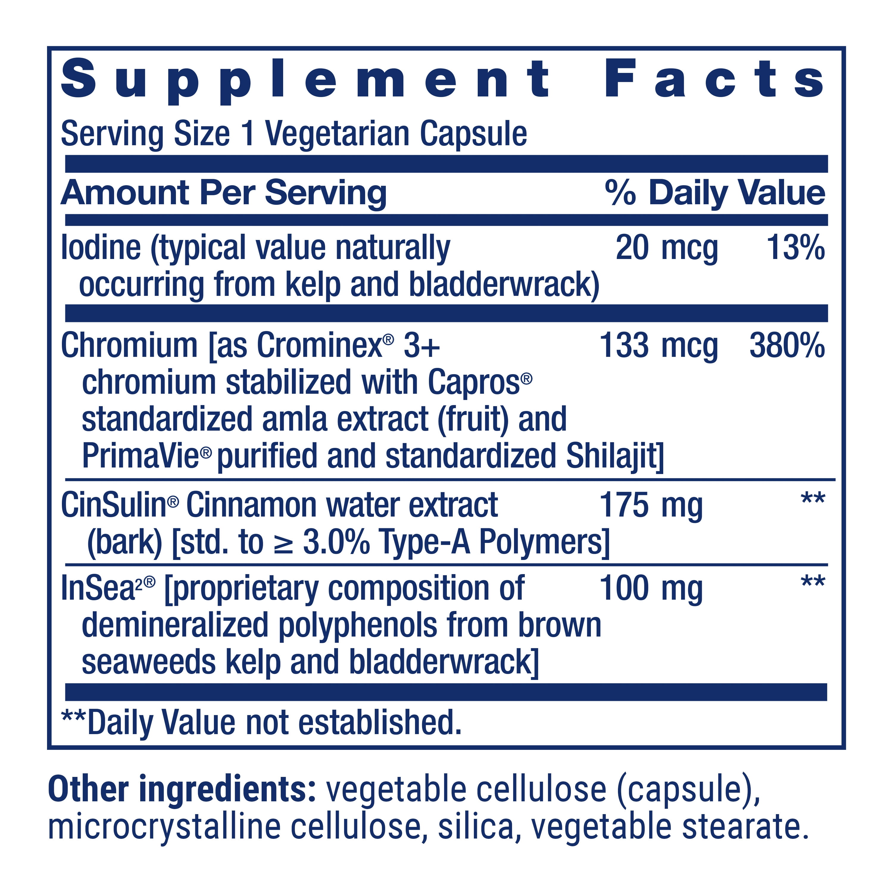 Life Extension CinSulin with InSea2 and Crominex 3+, chromium, cinnamon extract, seaweed extract, satiety, metabolism, Gluten-free, Non-GMO, Vegetarian, 90 capsules
