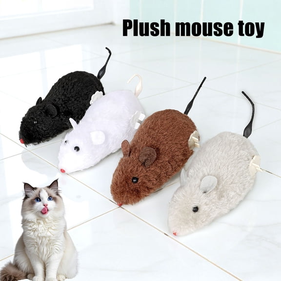 mdesiwst Wind-Up Mouse Cat Toy Plush Mouse with Rotating Tail Automatic Moving Mouse Interactive Cat Toy for Pounce Chasing Hunting Instinct Simulation