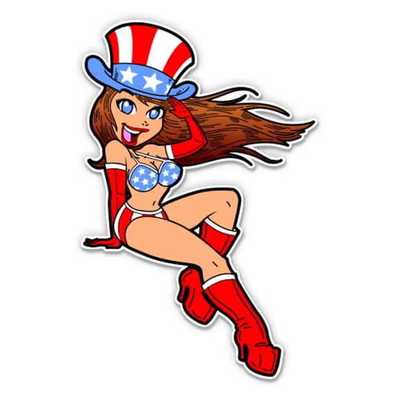 Sexy Patriotic American Girl - 3" Vinyl Sticker - For Car Laptop Water Bottle Phone - Waterproof Decal