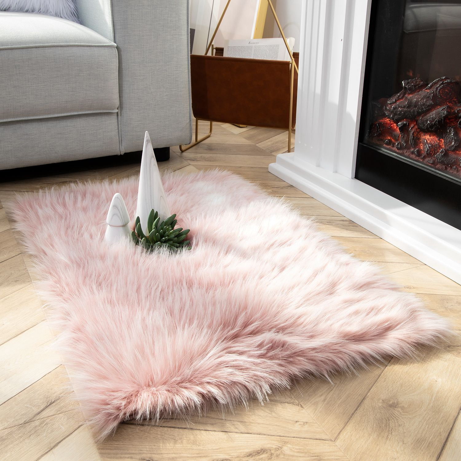 Phantoscope Faux Sheepskin Fur Area Rug, Soft Fluffy Faux Fur Carpet, Pink, 2 x 3 ft, Rectangle