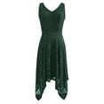 thumbnail image 4 of Wycnly Dresses for Women 2025 Party Prom Sexy Lace Empire Waist Irregular Swing Tank Knee-Length Dresses Solid Sleeveless V-Neck Midi Formal Dresses for Women Green s, 4 of 5