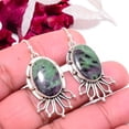 thumbnail image 2 of Natural Ruby With Zoisite - Tanzania Designer Handmade 925 Sterling Silver Earring 1.76" E83124, Christmas Gift, 2 of 4