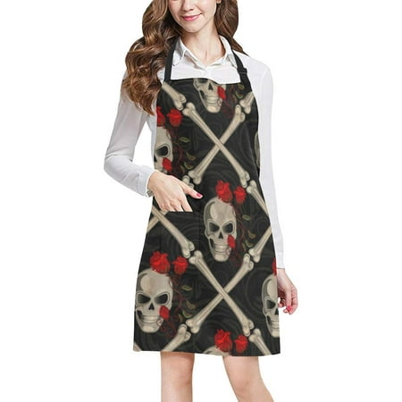 

ASHLEIGH Skull Jolly Roger Adjustable Bib Apron for Cooking Baking Gardening Home Kitchen Apron for Women Men with Pockets