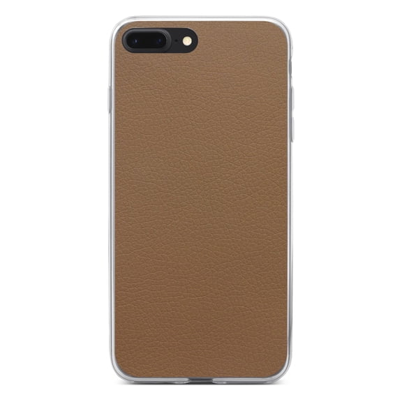 DistinctInk Clear Shockproof Hybrid Case for iPhone 7 PLUS / 8 PLUS (5.5" Screen) - TPU Bumper, Acrylic Back, Tempered Glass Screen Protector - Brown Faux Leather Print Design - Printed Leather Image