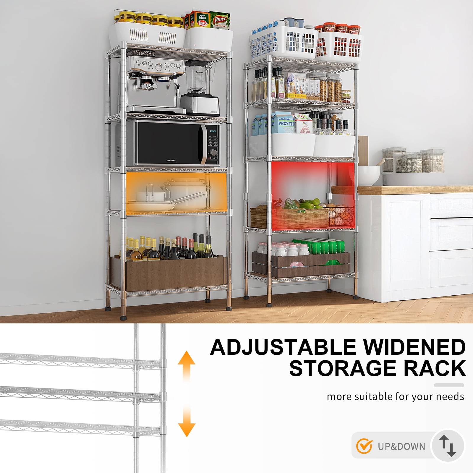 Ktaxon 3-Rows 1430LBS Heavy Duty Wire Shelving, 4-Tier Steel Garage Storage Rack, Adjustable DIY Metal Commercial Shelving for Garage Pantry Storage Organizer, 62.9"W x 13.8"D x 59"H