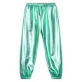 thumbnail image 3 of Manyakai Kids Girls Boys Metallic Harem Dance Pants Stretchy Athletic Jogger Jazz Hip Hop Street Blue Green 12, 3 of 7