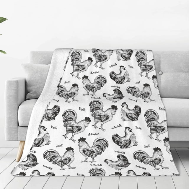 Fotbe Retro Rooster Manta de Franela Acolchonada con Estampado, Súper Suave y Esponjosa, Extra Grande para Sofá, Cama, Uso Todo el Año-50"x40"