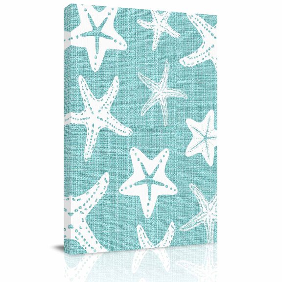 Canvas Wall Art, Coastal Starfish Framed Canvas Prints for Kitchen Bedroom, Seafoam Blue Nautical Vintage Marine Life Small Gallery Wrapped Wall Decor for Home Office, Gifts, 8"x12" Ship Next Day